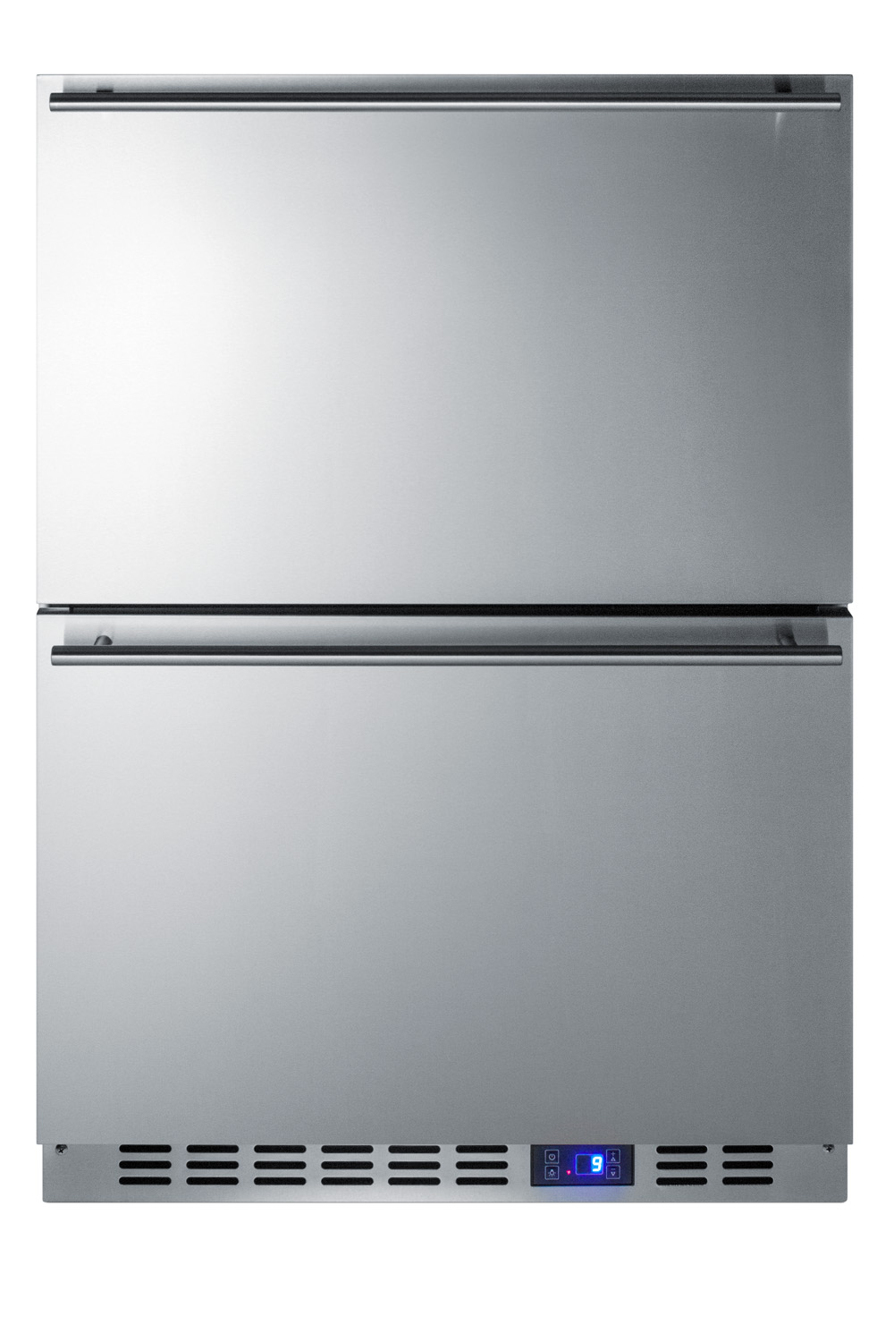 Built-in undercounter two-drawer all-freezer with frost-free operation, stainless steel construction, and panel-ready drawer fronts